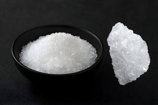 Crystalline and Granular Calcium Hypochlorite on Black Surface