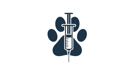Veterinary vaccine concept with paw print and syringe, promoting pet health and preventative care, veterinary clinic logo, pet adoption campaign design