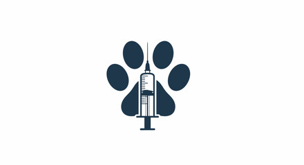 Veterinary vaccination logo, a modern symbol for pet care, depicting a paw print with a syringe in the center, representing animal health and wellness solutions