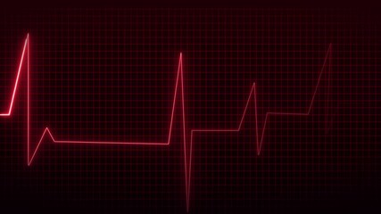 Red Neon Heartbeat Line Graph on Dark Red Grid animation Background abstract black. Digital red heartbeat waveform on dark background illustrating pulse, heart monitoring, and vital signs. - Powered by Adobe