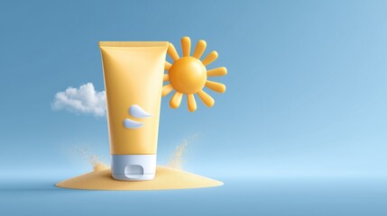Skin care cream protects skin cells and collagen from UV rays and sunlight. Concept of sunscreen, lotion and skin care products.