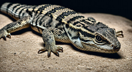Fototapeta premium Detailed Close-Up of a Lizard with Striking Striped Pattern and