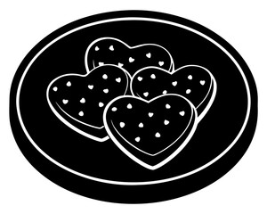 Obraz premium A collection of heart shaped cookies with dots on a black plate in a simple black and white drawing on transparent background silhouette