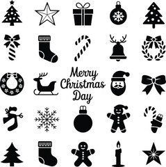 Christmas Icons Seamless Pattern Featuring Trees, Stars, Santa, Ornaments, Gifts and Holiday Elements