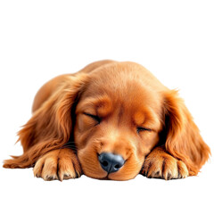 Adorable english cocker spaniel puppy peacefully sleeping with eyes closed isolated on transparent background
