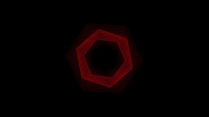 Red neon geometric spiral layered pentagon tunnel glowing abstract rotating digital sci-fi background - Powered by Adobe