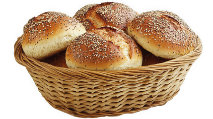 Basket full of fresh homemade buns isolated on transparent background