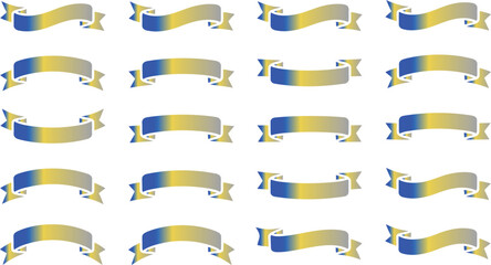 Collection of blue and gold gradient ribbons and banners set