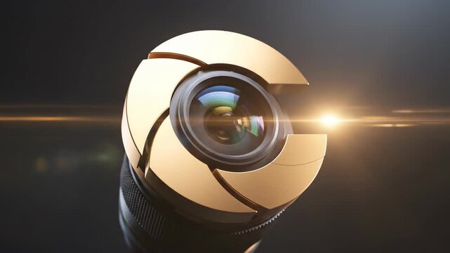 Professional Camera Lens with Aperture Blades Opening and Closing in Close-Up