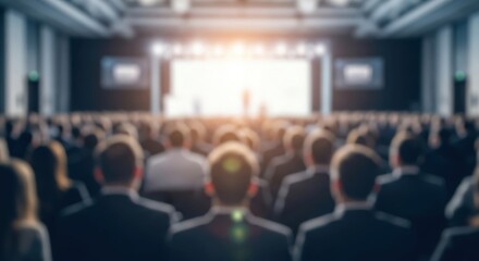 Corporate Conference Hall Blur – Abstract background showing people listening to keynote speaker