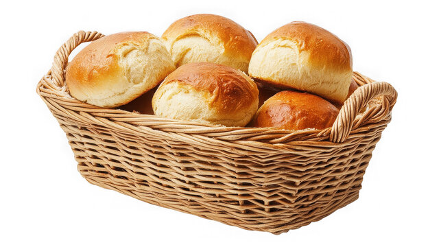 Wicker basket full of freshly baked bread rolls isolated on transparent background - Powered by Adobe