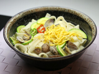 Korean Handmade Noodle Soup with Clams