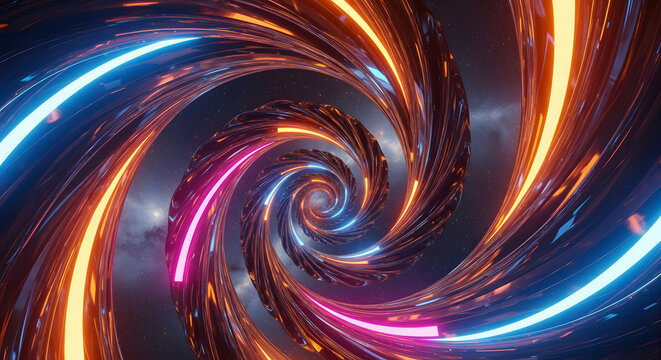 Futuristic Spiral Vortex with Neon Ribbons in Cosmic Space