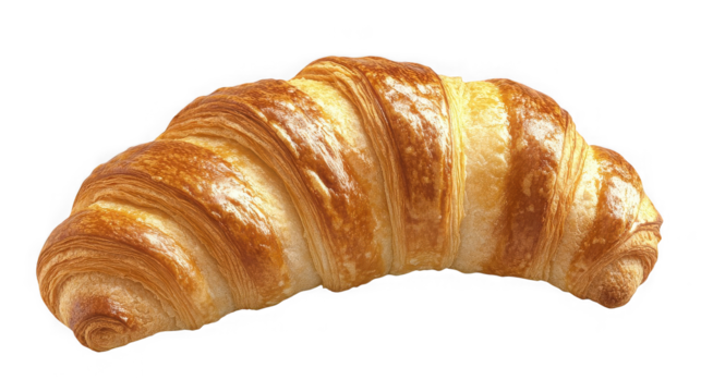 Golden croissant isolated on transparent background, a classic french breakfast item