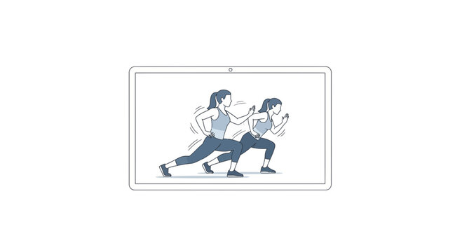 Stay Active with Virtual Workouts: Animated Women Exercising on Tablet Screen for Fitness Apps and Online Training Programs, Health and Wellness Focus