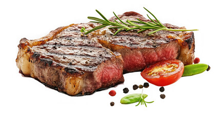 Grilled tbone steak with rosemary and tomato isolated on transparent background