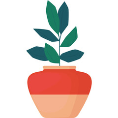A Potted Plant With Green Leaves In A Two Tone Orange And Beige Pot Isolated On A Transparent White Background