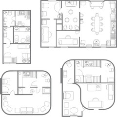 Modern architectural house floor plan collection, showcasing diverse residential layouts, functional interior design, room arrangements, and innovative housing concepts.