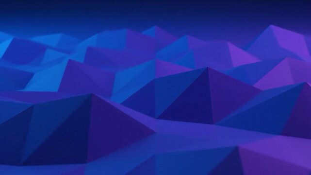 Abstract low-poly landscape in blue and purple hues, with a blurry background
