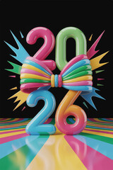 2026 Shines in Radiant Rainbow Hues, Wrapped in Ribbons of Motion and Bursts of Electric Joy.