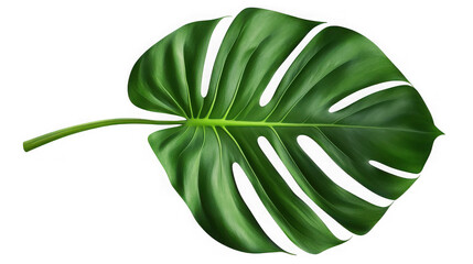 Single monstera leaf isolated on transparent background, a tropical plant leaf