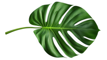 Single monstera leaf isolated on transparent background, a tropical plant leaf