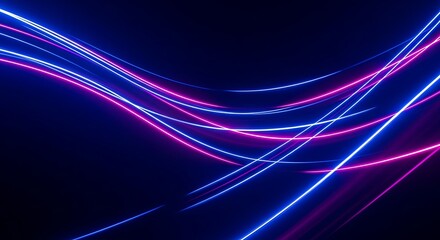 Abstract glowing blue pink lines on dark background movement