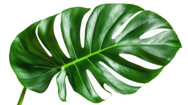 Monstera deliciosa leaf isolated on transparent background, a tropical plant leaf
