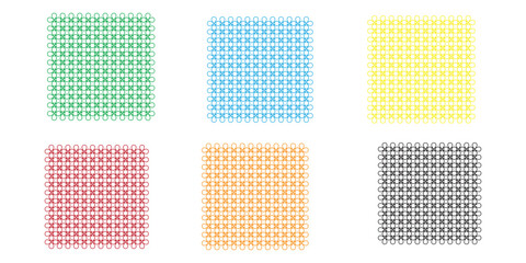 Six rectangular blocks of different colored tiny circles arranged neatly