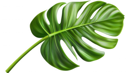 Monstera deliciosa leaf isolated on transparent background, a tropical plant foliage
