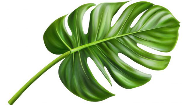Monstera deliciosa leaf isolated on transparent background, a tropical plant foliage - Powered by Adobe