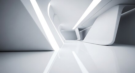 Futuristic sleek curved white architectural abstract space design