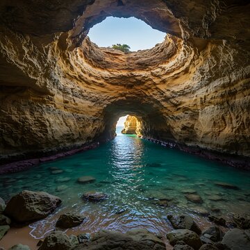 Benagil Cave Algarve Portugal Natural Sea Arch and Ocean Water.