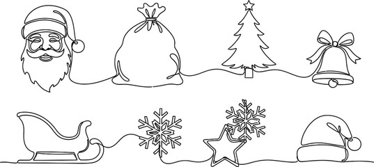 Hand drawn Christmas tree set with festive decorations and vintage holiday illustrations