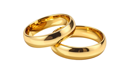 Two shiny golden rings, one slightly overlapping the other, against a black background