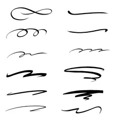 set of calligraphic design elements, brush stroke line designs