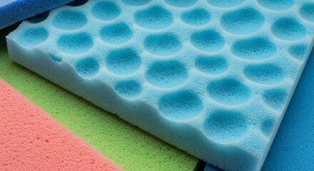 Close-up of a blue foam pad with circular indentations.