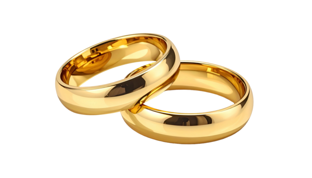 Two shiny golden rings, one slightly overlapping the other, against a black background
