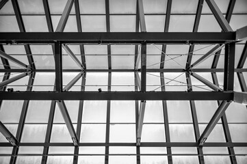 Steel Structure of a Glass Roof in Black and White.
