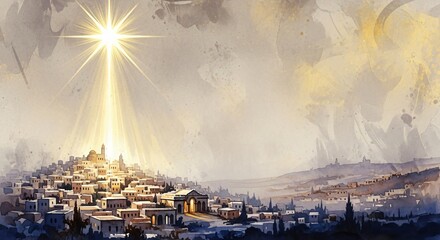 Bethlehem Star of Wonder Biblical Christmas Scene Holy Night Nativity Religious Art Image