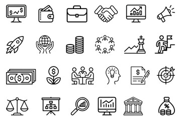 Modern collection of flat icons representing online business growth digital marketing and e commerce strategies for web and mobile applications