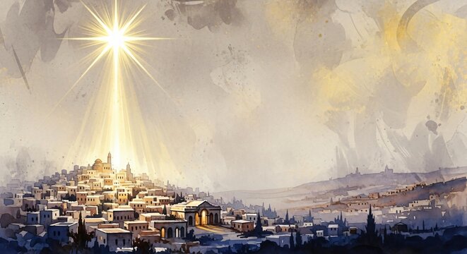 Bethlehem Star of Wonder Biblical Christmas Scene Holy Night Nativity Religious Art Image
