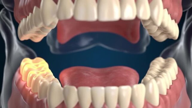 Animated Dental Model Showing Teeth Gums and Tongue Anatomy on Blue Background