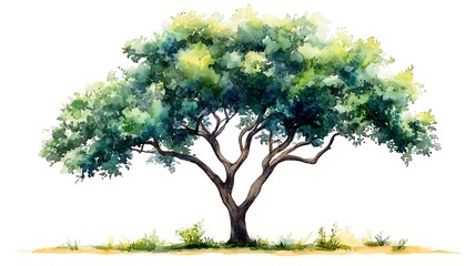 Obraz premium Watercolor tree with green leaves isolated on white background artistic botanical illustration for design projects