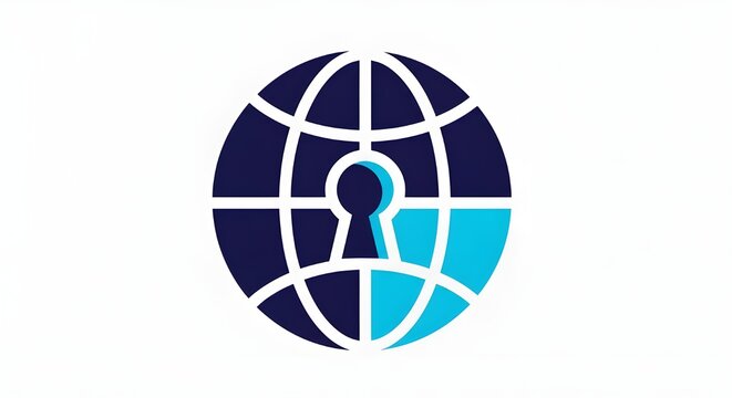 Global security lock symbol with keyhole and digital network elements