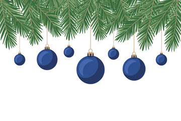 Elegant Christmas tree branches with vibrant blue ornaments, perfect for holiday greeting cards and festive designs, creating a joyful atmosphere