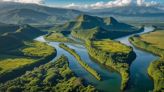 Breathtaking Aerial Views of the Amazon Rainforest Ecosystem in Yasuni National Park, EcuadorStunning Bird's-Eye View of Amazon Waterways and Wildlife Preservation in Peru's Rainforest Ecosystem
