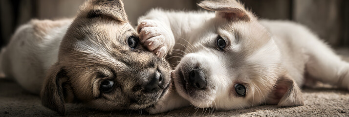 Joyful Furry Friends: Puppes Romping and Frolicking n Playful Harmony, Spreadig Happiness and Laughter wth Their Adorable Antics ad Boundless Energy