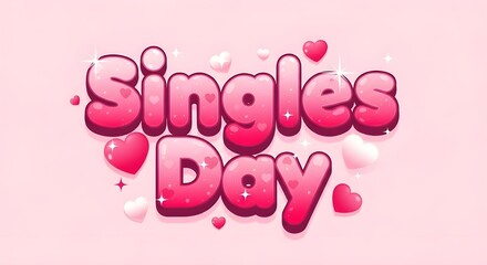 Celebrate Singles Day with vibrant pink hearts and sparkling text