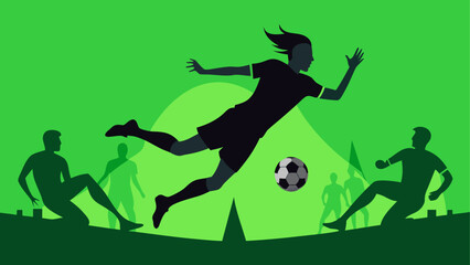 Silhouette of a soccer player kicking ball